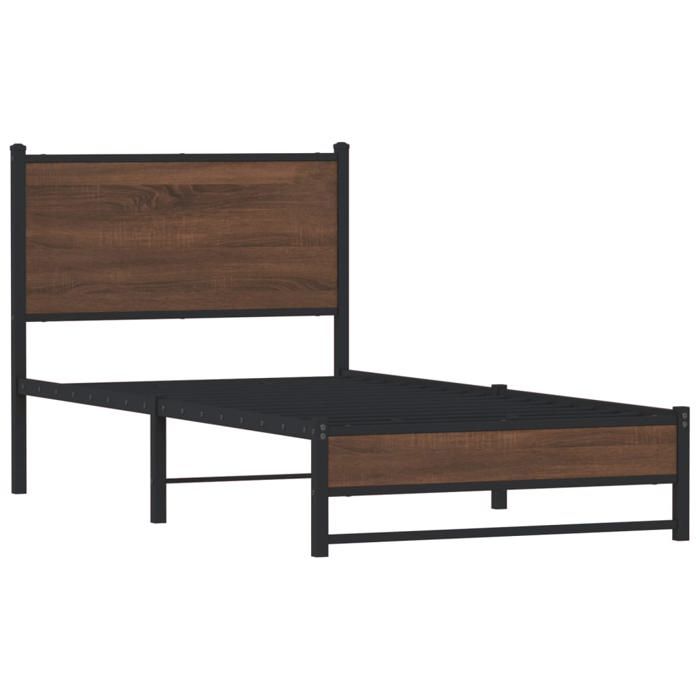 VidaXL Cadre de lit en métal avec tête de lit chêne marron 75x190 cm, lit simple, meuble de chambre à coucher, lit d'invité, 4007930