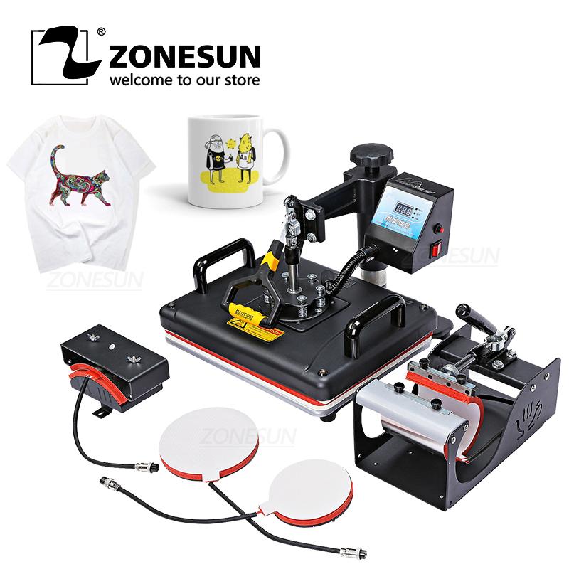 ZONESUN Combo Heat Press Machine 5 in 1 38*38CM Muntifunctional Sublimation Printer Transfer for Mug Hat Plate T-Shirt