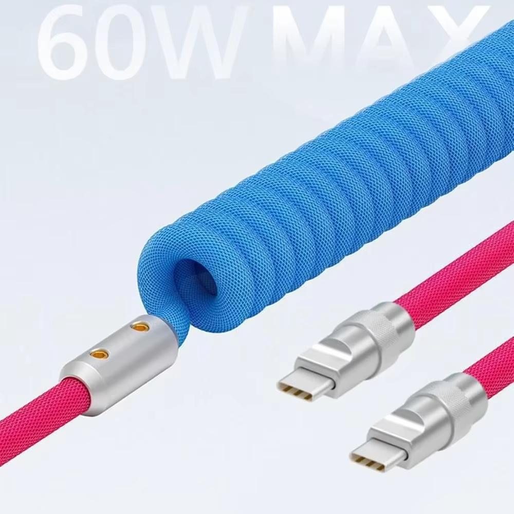 1,8 м PD 60 Вт Быстрая зарядка Пружинный USB C на Type C Кабель Для 15 Pro Max Samsung Huawei Зарядное устройство для телефона Type-C Кабели