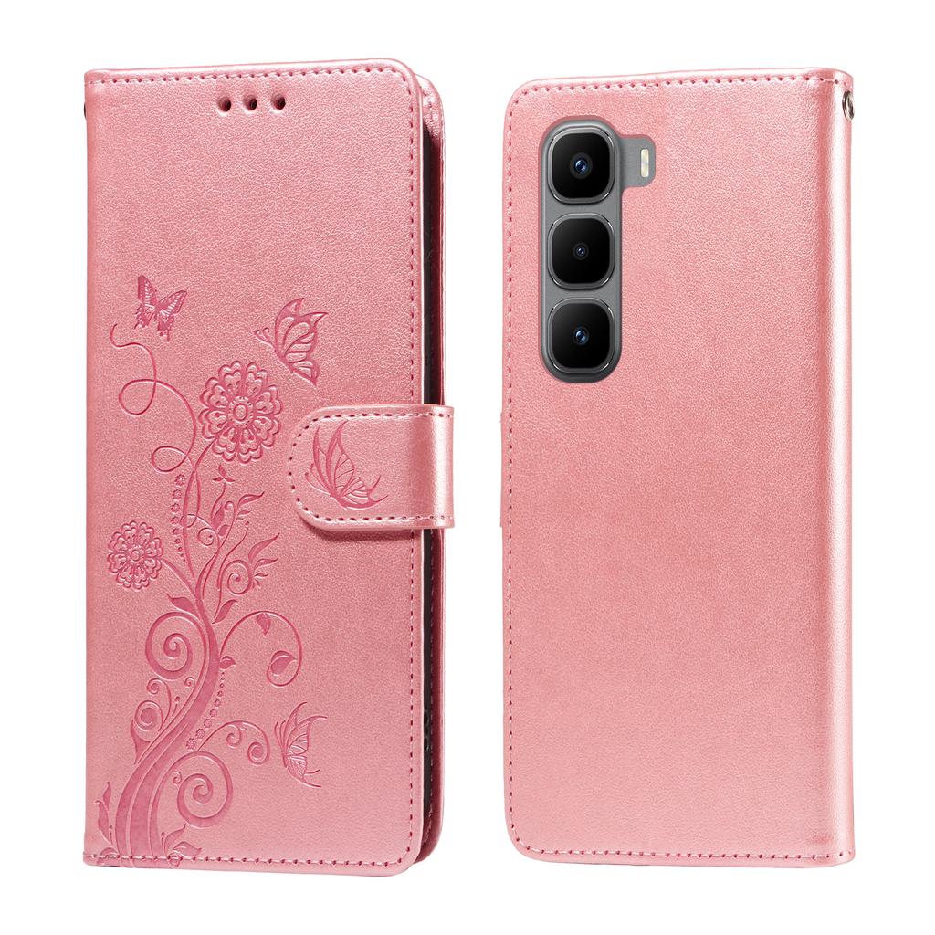 For Infinix Hot 60 Pro+ 4G Leather Case Butterfly Floral Imprint Wallet Stand Cover
