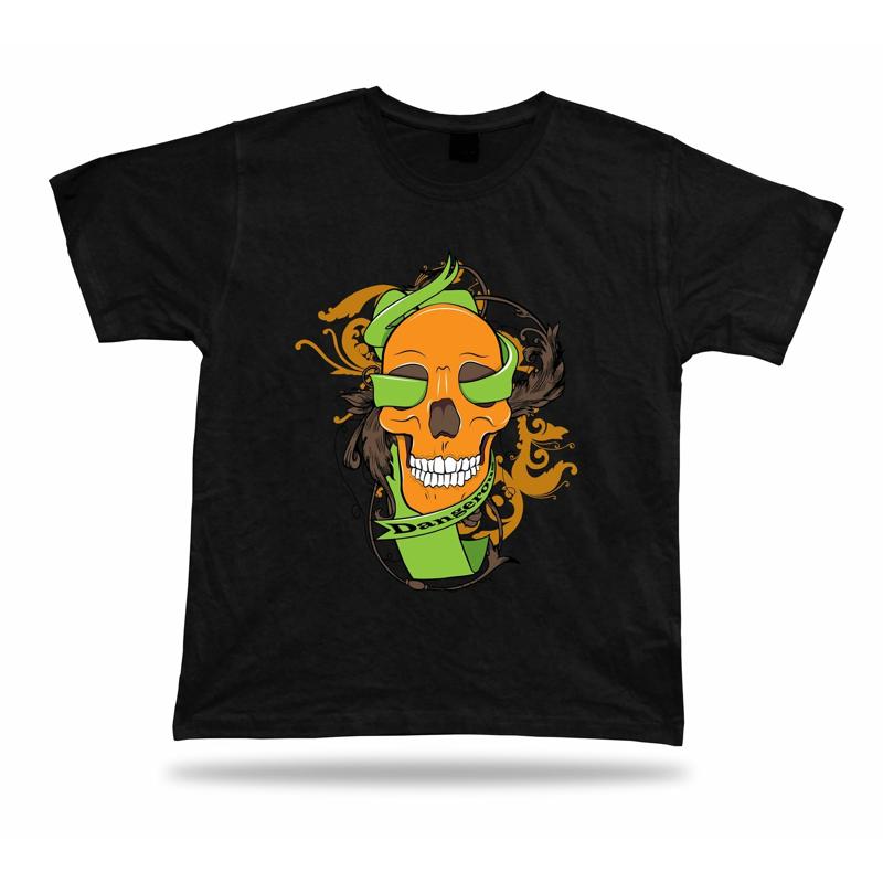 Dangerous Floral Skull Skeleton cool modern t shirt tee design present apparel