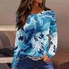 Women's Fashion Casual Slit Hem Round Neck Long Sleeve Loose Printed T-Shirt Ladies Top T-Shirts Women’s