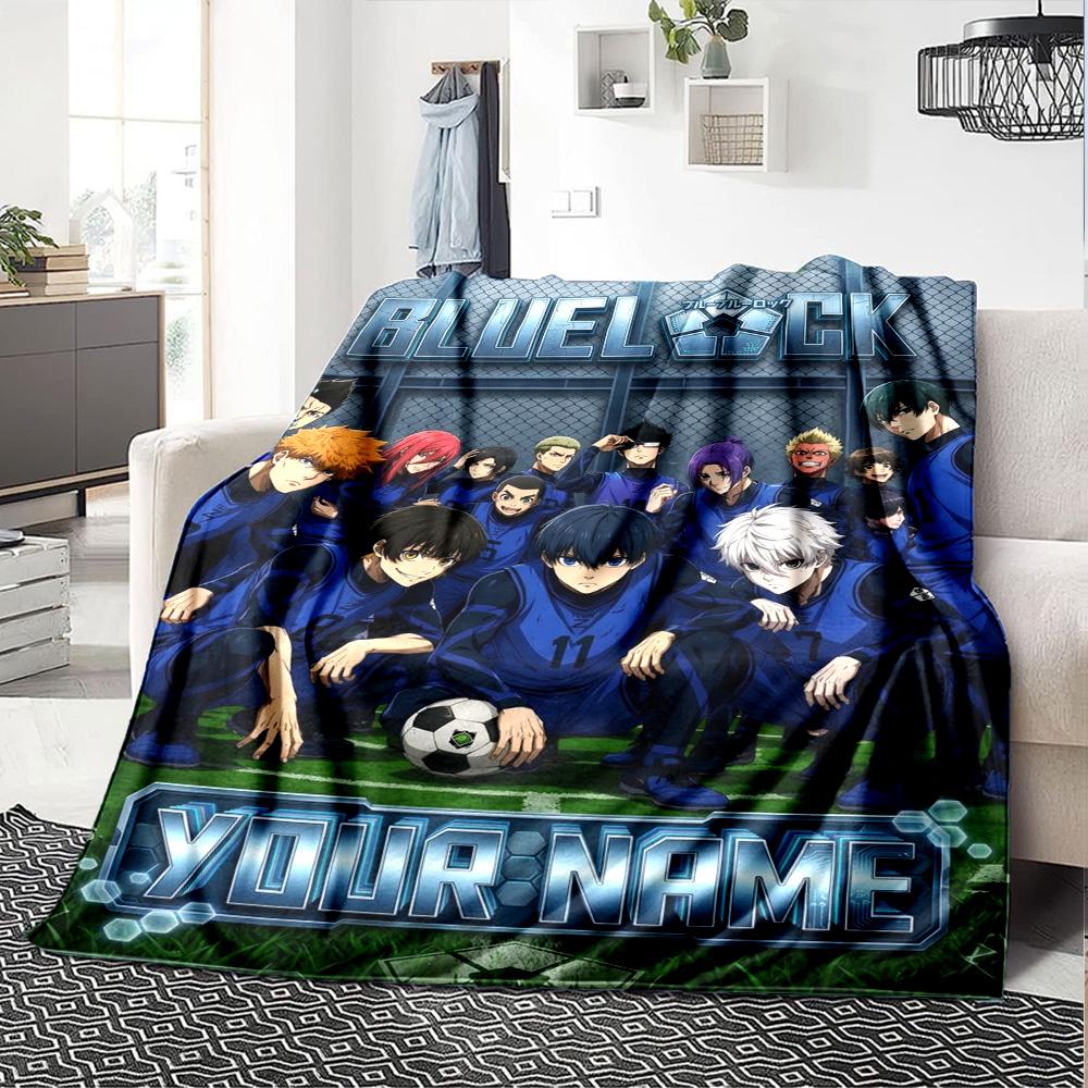 Name Custom Blue Lock Print Flannel Blanket High Quality Warm Comfortable Cover for All Seasons Perfect for Gifts Home Decor