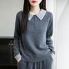 Women Sweater 100% Wool Turn-down Collar Knit Pullover Thick Winter Jumpers Female Knit Tops