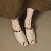Fashion 2025 Summer Fashion Style Genuine Leather Peep Toe Slippers Women Low Thick Heels Leisure Mules Ladies Covered Toe Women Sandals