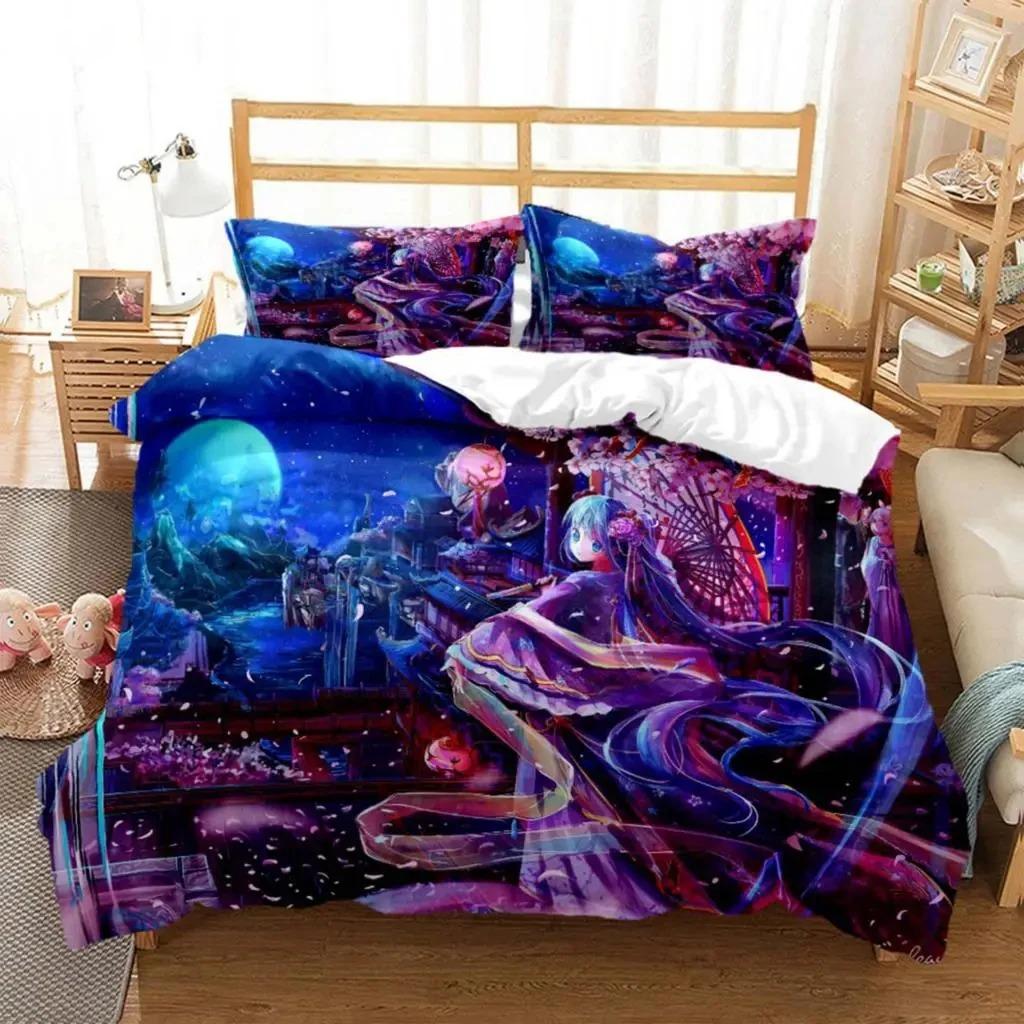 Anime Princess Girl Hime Bedding Set Boys Girls Twin Queen Size Duvet Cover Pillowcase Bed Kids Adult Fashion Home Textileextile