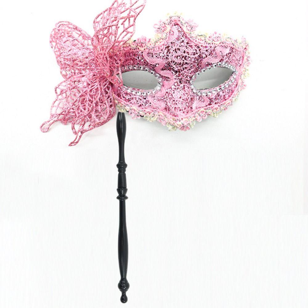 Halloween Dressing Halloween Party Mask with Rod Half Face Cover Butterfly Hand Hold Mask Cosplay Prop Exquisite Masquerade Mask