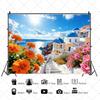 Nordic Greek Landscape Home Party Decorations Santorini Island Town Blue Dome Church Santorini Aegean Sea  Photography Backdrop