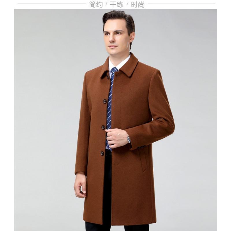 Высококачественные шерстяные пальто для мужчин среднего и пожилого возраста, ветровки средней длины с лацканами на пуговицах, повседневные плотные топы
