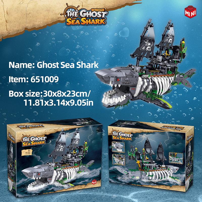 non-toxic 1155PCS Shark Pirate Ship Building Blocks Creative Sea Shark Ghost Ship Model Bricks With Light Kids Educational DIY Toy Gifts