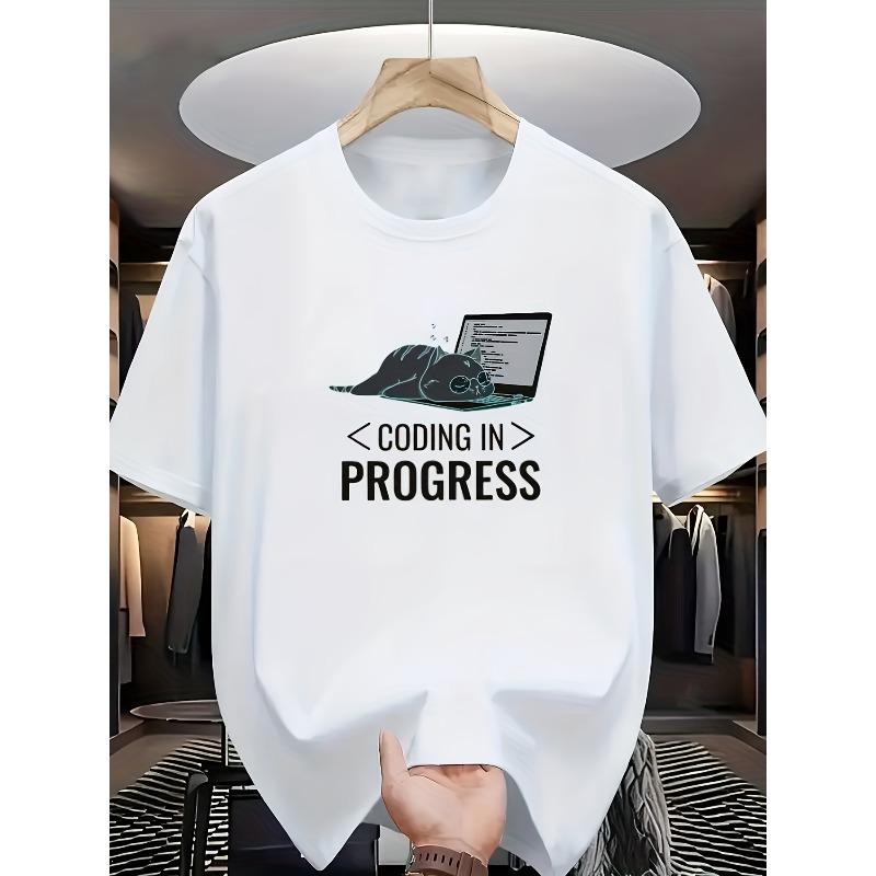 Европейские размеры Мужская Графическая футболка с кодом - с дизайном Кодинг и Ноутбук, Повседневная футболка с коротким рукавом и круглым вырезом для программистов