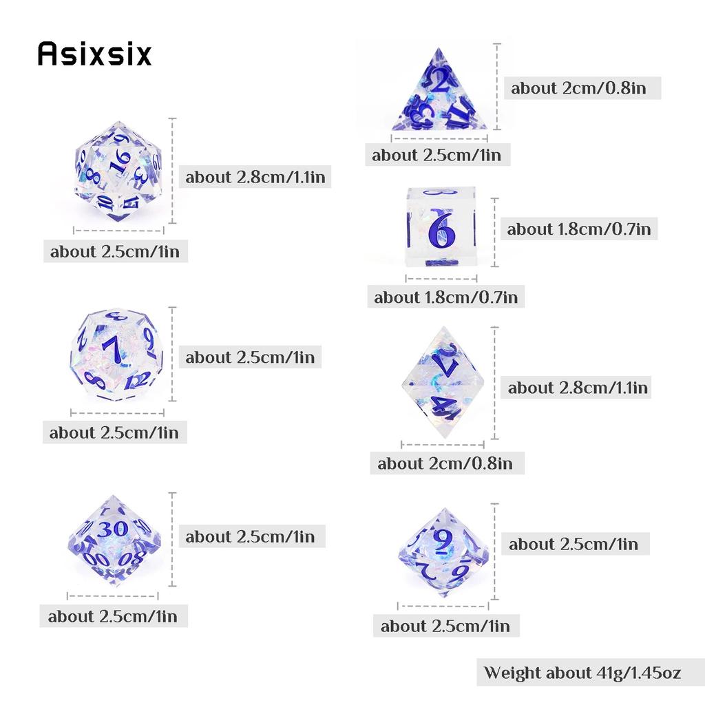 7 Pcs White Resin Blue Number Sharp Edge Dice Polyhedral Dice Suitable for Role-Playing RPG Board Game