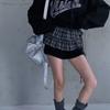 Hip-hop Layer Outfits Plaid Skirt Shirt Extender Ruffled Edge Waistband  Jeans Decor