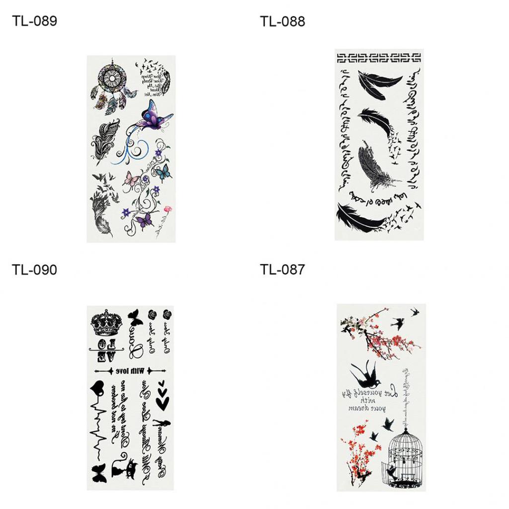 2 листа перо розы письмо бабочка временная татуировка рука боди-арт наклейка