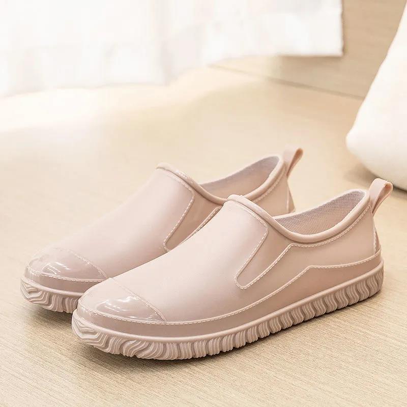 Водонепроницаемая рабочая резиновая обувь, женские нескользящие туфли без шнуровки на плоской подошве, износостойкие, с тиснением, весна-лето