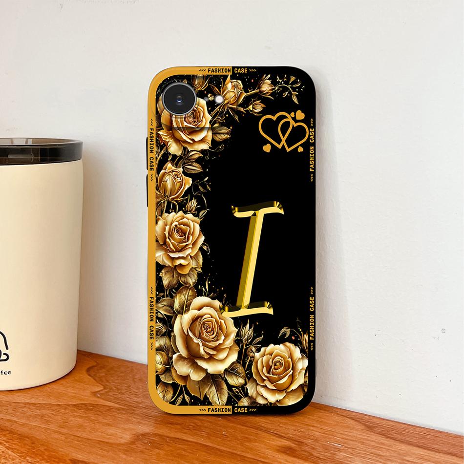 Luxury Rose Letters Case For iPhone 17E 16E Phone Back Cover For iPhone SE 2026 Soft Liquid Silicone Camera Protection Funda