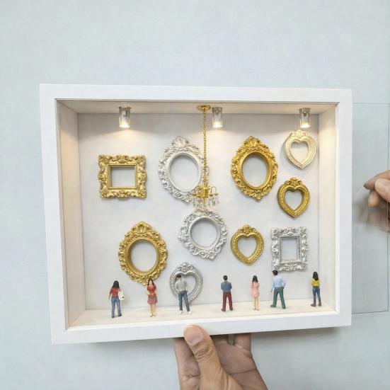 DIY Мини-музей Силуэтная коробка с маленькими рамками Фигурка Свет Персонализированная фоторамка Шкатулка для теней Декор на годовщину Свадьбу День рождения