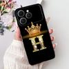 Чехол для Tecno Spark 40 Черный Силикон Роскошные Буквы А-Я Модные Цветы Корона Ударопрочный Чехол для Телефона Tecno Spark 40