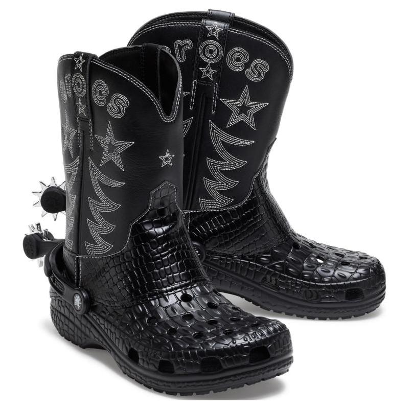 Crocs Классические ковбойские сапоги из денима с круглым носком Унисекс 'Черный'