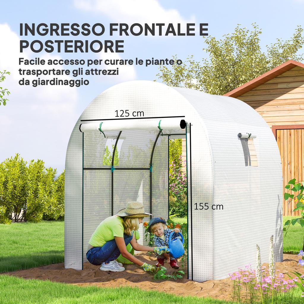 180 x 180cm Walk-In Polytunnel Greenhouse - White