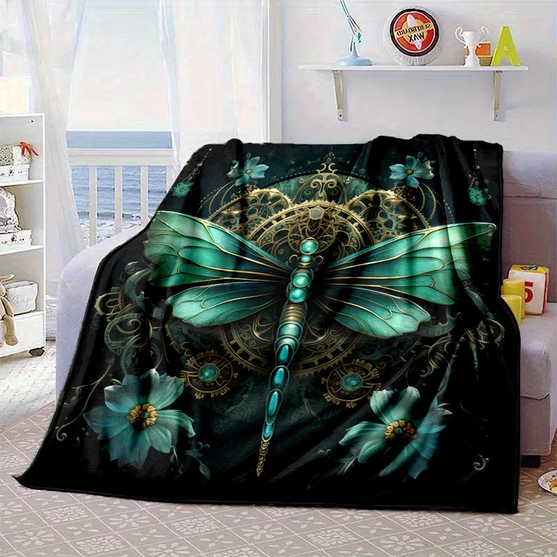 Stained Glass Dragonfly Garden Blanket Flannel Blanket for bed, sofa, Camping, Hiking, Picnic Essentials, gift for family Fan gifts