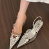 Spring, Silver Pointed Head Bow High Heels Women'S Bag Head Light Mouth Empty Word With Sandals Women