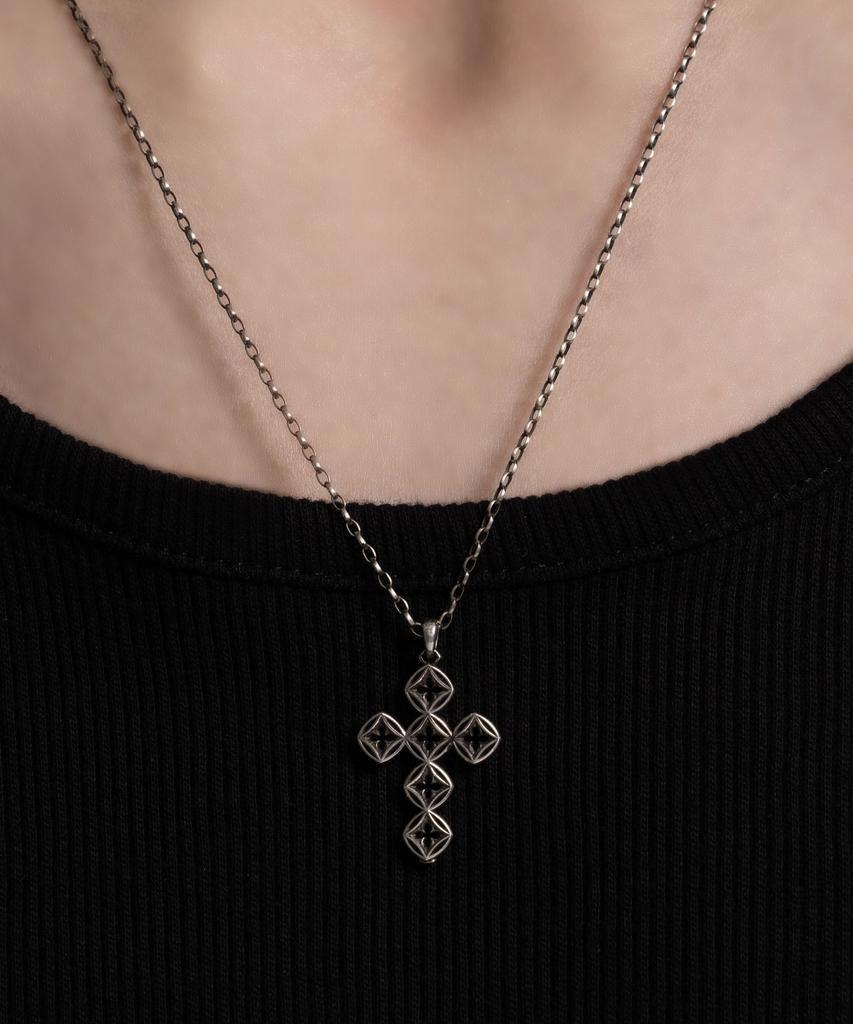 Vivus Ventana Cross Antique Silver Necklace