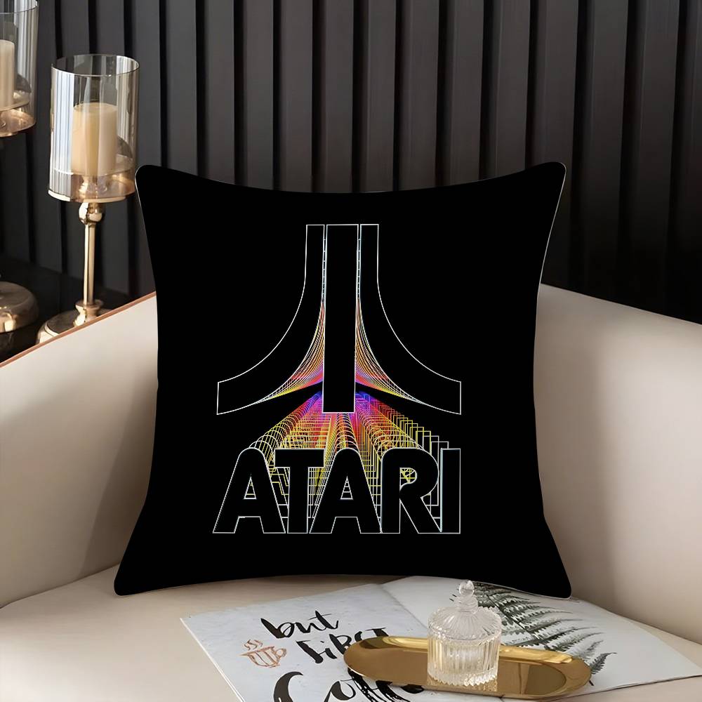 Classic A-AtariS Game Logo Pillow Case Home Dorm Chair Back Short Plush Double-sided Printing Office Nap Time Cushion Cover