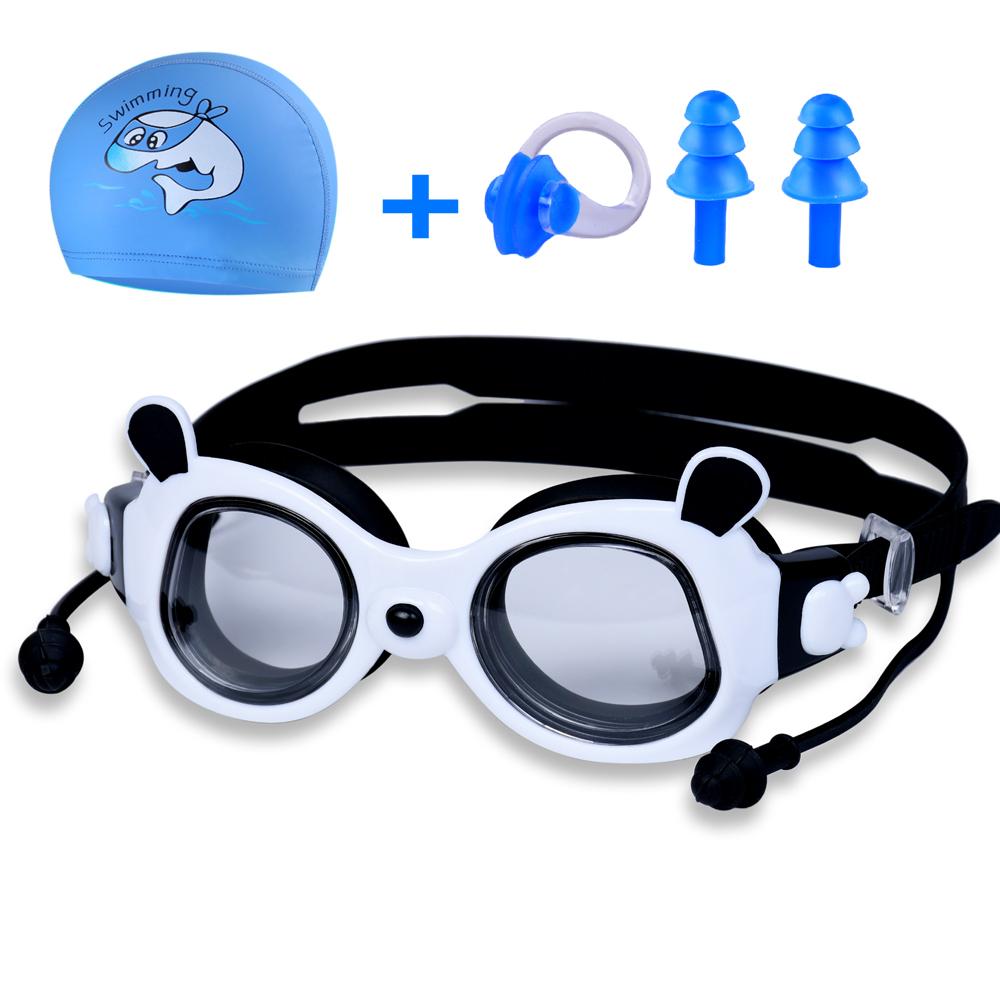 Panda детские противотуманные плавательные очки, плавательные очки HD противотуманные плавательные очки с большой оправой, комплект с шапочкой для плавания