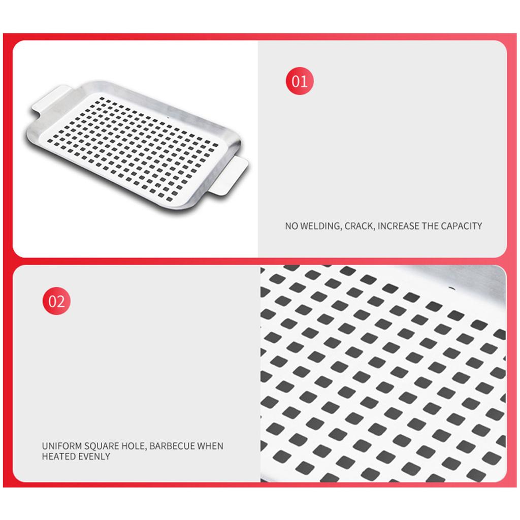 Sturdy Stainless Steel Grill Pans For Outdoor BBQ With Perforated Design And Handles Ideal For Vegetables Fish Meat