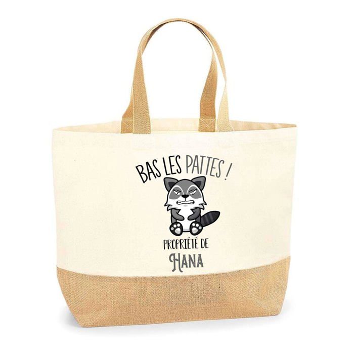 Sac cabas - PLANETEE - Hana «Bas les pattes Raton laveur» - Jute naturel - Anses solides - Imprimé en France