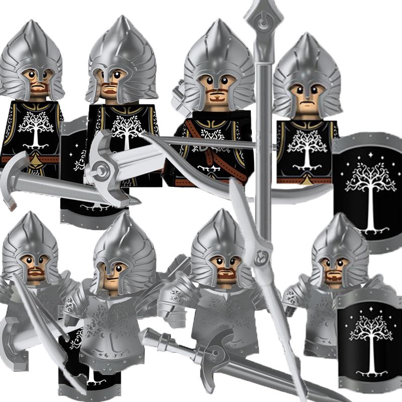 MOC Medieval Military Building Blocks Elven Warrior Orc Rohan Gondor Knight Character Set Animal Army Weapon Bow Crossbow Toy