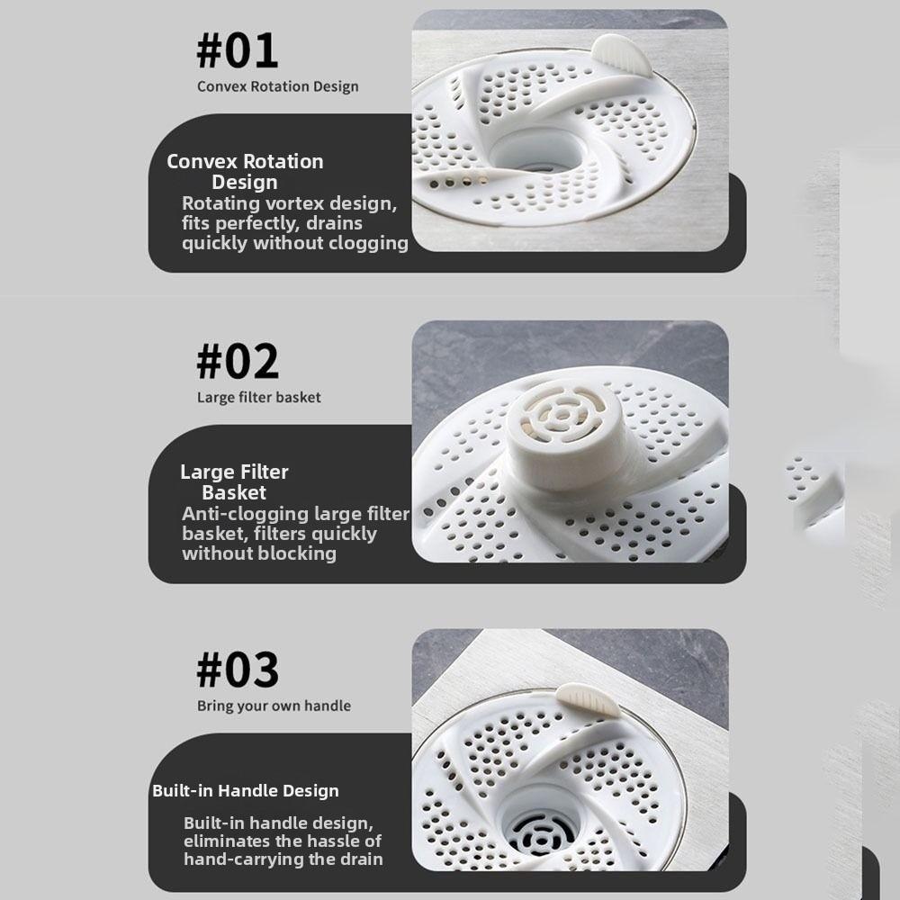 3pcs Hygienic Vortex Floor Drain Anti-Clogging Bug Proof Drain Cover Mesh Design Rotating Hair Collector Bathroom