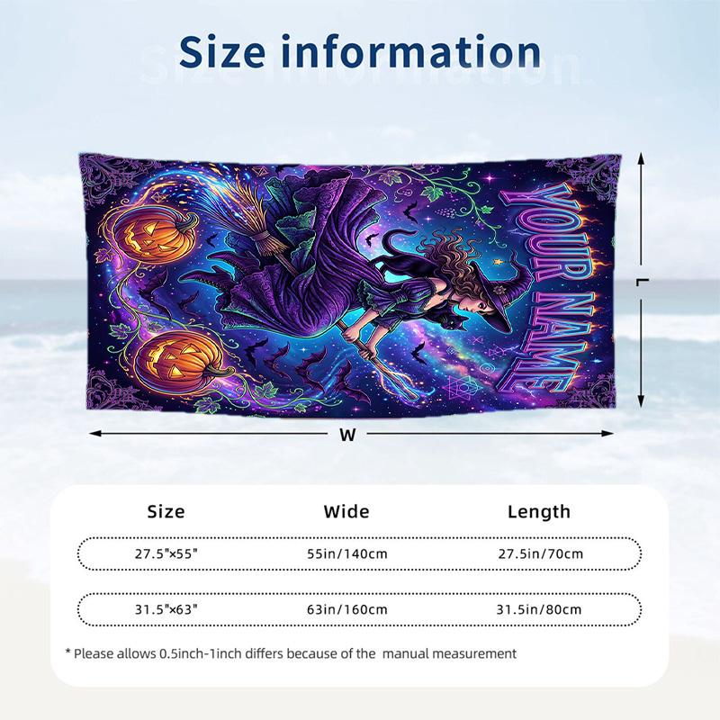 Witchcraft Theme Beach Towel Personalized Custom Name & Text Soft Quick Dry Beach Towel for Swimming Travel
