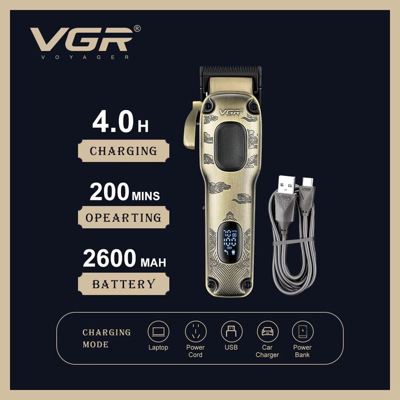 Новая VGR V-027 Универсальная Высококачественная Металлическая Машинка для стрижки волос Салонная Электрическая Мужская Триммер Цифровой Дисплей Масла на Головке Домашняя Электрическая Бритва Бритва