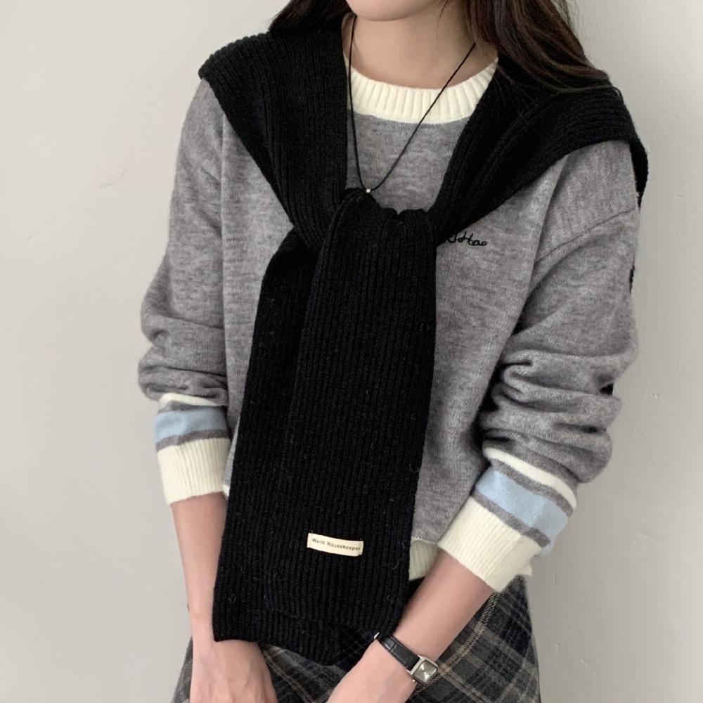 Korean Style Knitted Shawl Knotted False Collar Shoulder Wrap Warm Neck Guard Scarve  Ladies