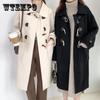 Шерстяное пальто с роговыми пуговицами в стиле ретро, женское шерстяное пальто средней длины на осень и зиму в корейском стиле
