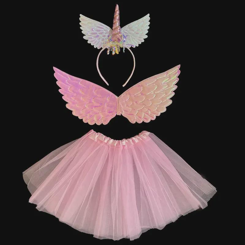 «Костюм принцессы-единорога на Хэллоуин с головным убором, крыльями и сетчатой юбкой для девочек»