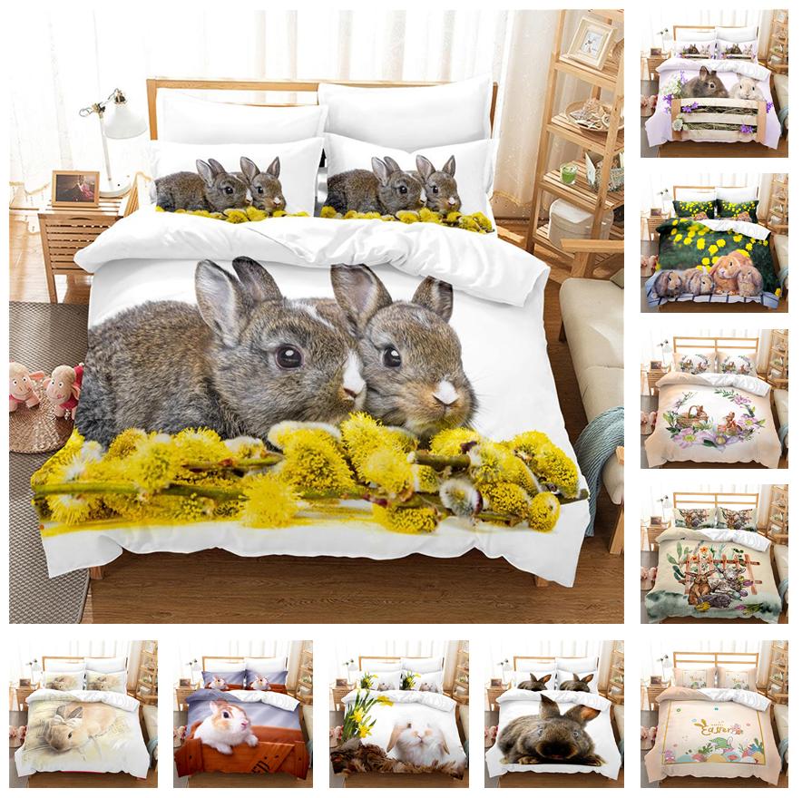 Комплект постельного белья с милым 3D кроликом, пасхальный пуховой пододеяльник с животными, наволочка из 2/3 предметов, односпальная двуспальная кровать, роскошный домашний текстиль, комплект пододеяльников, подарок