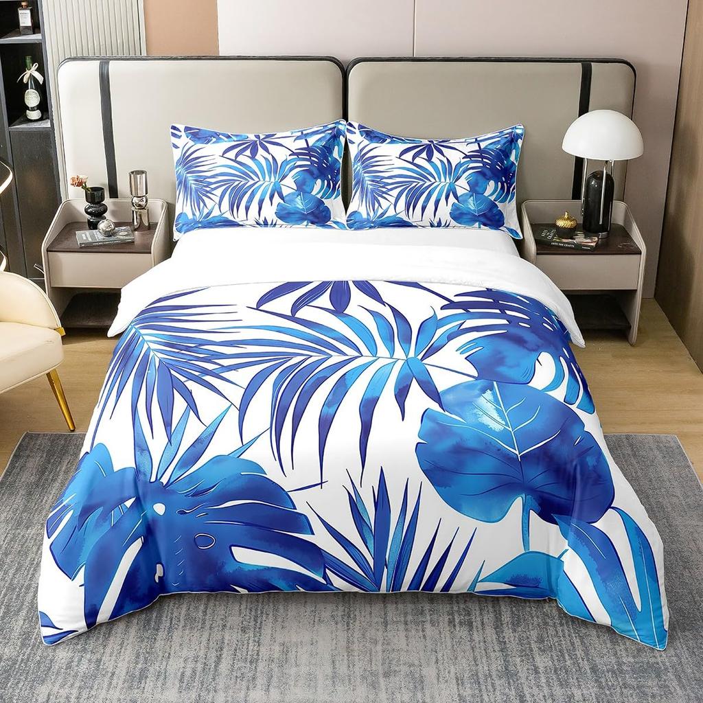 Palm Leaves Duvet Cover Monstera Leaf Comforter Covers Tropical Green Leaves Bedding Set White Marble Quilt Cover For Men Women