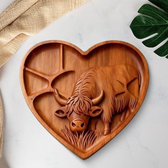 Деревянная доска для закусок «Шотландская корова» с отделениями, кролик в стиле рустик, форма клевера, многоцелевой поднос для сыра и закусок, блюдо для закусок