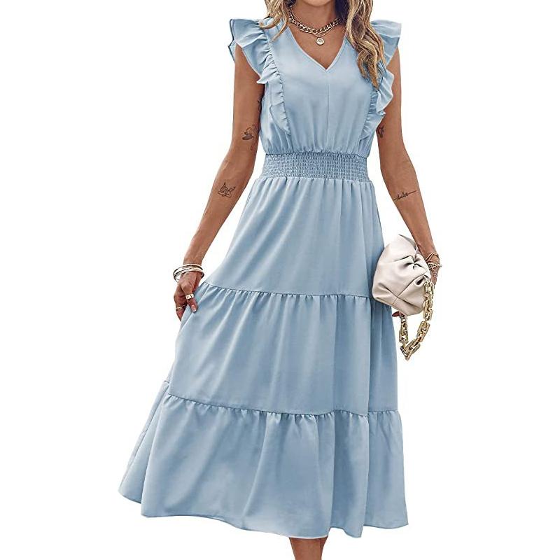 Платье без рукавов с V-образным вырезом и эластичной талией