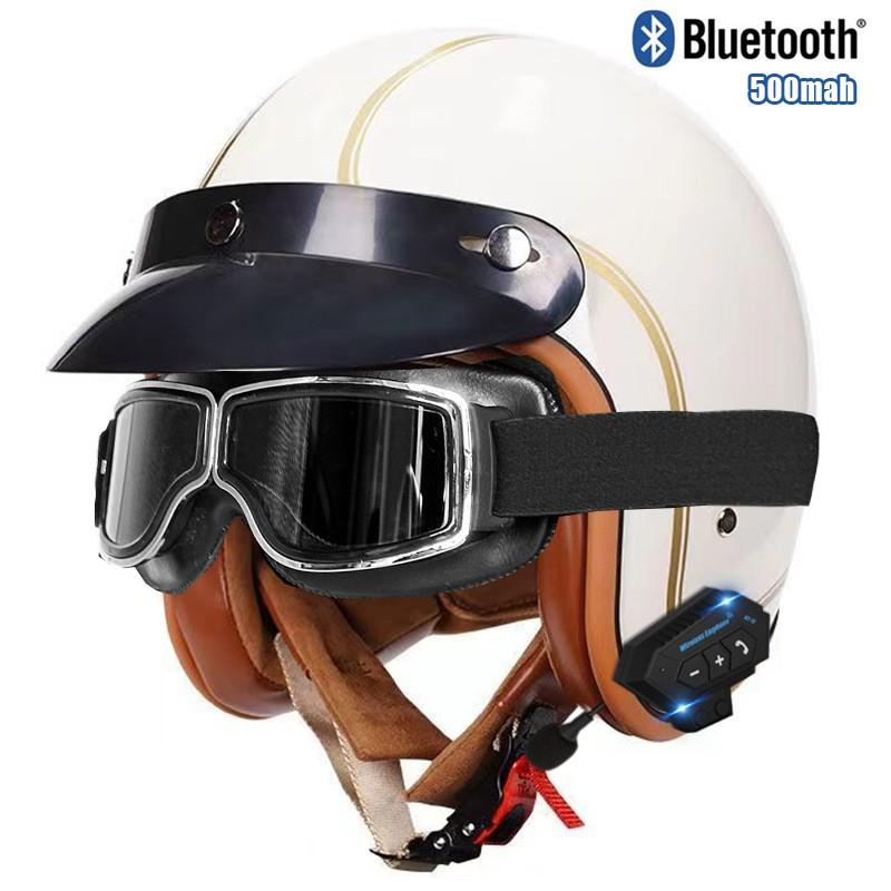 DOT Certified 3/4 Motorcycle Helmet Men Women Retro Style ABS Cruiser Scooter Half With Bluetooth Option