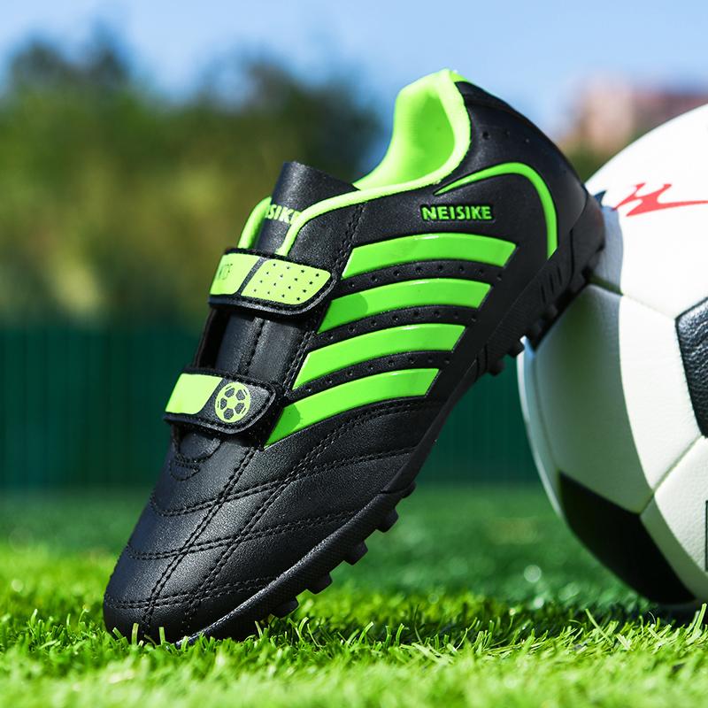 28-38 амортизирующие, нескользящие, износостойкие, на липучке, с короткими ногтями, уличные футбольные бутсы, тренировочная детская обувь