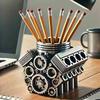 1 PCS Creative V8 Car Engine Pen Holder Desktop Office Stationery Organizer For Home Desk Decor Car Themed Ornament Gift
