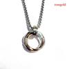 Rapper Three Ring Necklace Simple Hip-hop Style Titanium Steel Necklace Diamond Pendant Rap Boy