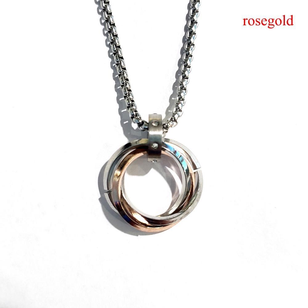 Rapper Three Ring Necklace Simple Hip-hop Style Titanium Steel Necklace Diamond Pendant Rap Boy