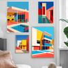 Colorful Balcony Poolside Rooftop Giclee Illustration Modern Rule Build Poster Print Decor Abstract Wall Art Canvas Painting