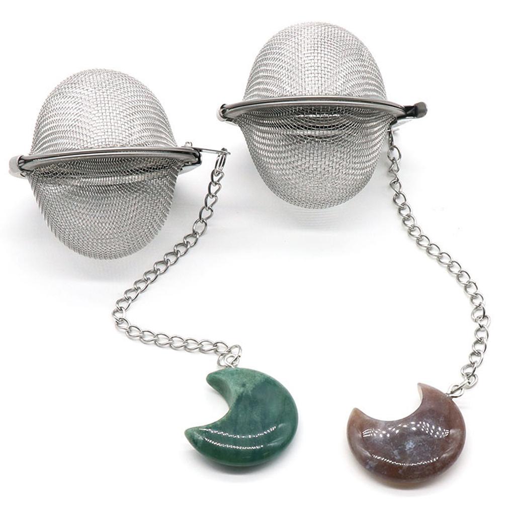 1 шт., сетчатый фильтр для чая, удлинительная цепочка в форме луны, искусственный кристалл, камень из нержавеющей стали, горячий горшок, специи, ситечко для чая, шар, кухонный шарик для чая
