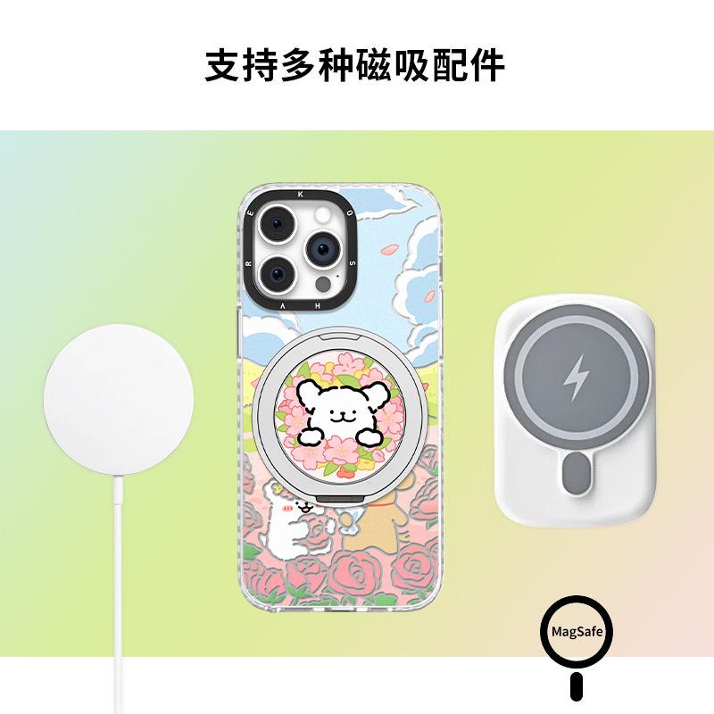 Ins цветок собака подходит для чехла на телефон apple 13 huawei mate60pro кронштейн-подставка 15 милый 14 противоударный